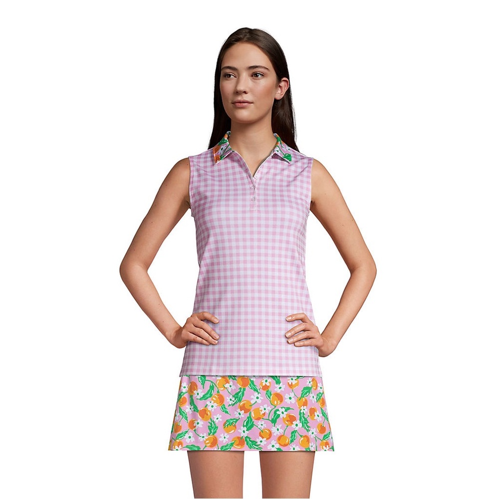 NWT Draper James Sleeveless Supima Polo tank top pink gingham floral size 3X